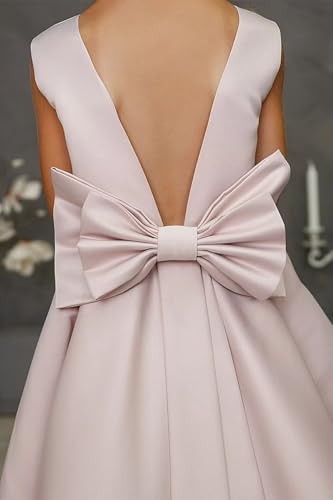 Satin Flower Girl Dresses for Wedding Kids Floor Length Princess Pageant Dress Bow-Knot Birthday Prom Ball Gowns4
