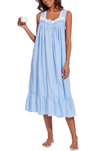 Image of AVIIER 100% Cotton Nightgowns for Women Sleeveless Sleep Dress Ladies Gowns Sleepwear with Pockets