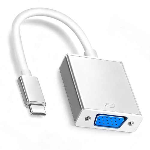 Briking USB C to VGA Adapter Thunderbolt 3/4 to VGA Converter Compatible with iPhone 15 series MacBook Pro/Air 2023 iPad Pro iMac Surface Book 3 (Aluminium Shell Silver)