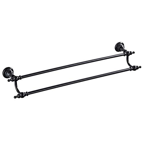 Thwarm Double serviette Rails Bronze européenne Noir Rétro Double Porte-serviettes Vis murale double tige serviette étagère bar en laiton salle multifonctions Porte-serviettes de bain ou dans la cuisi