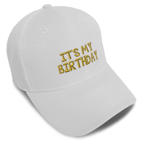 Speedy Pros Baseball Cap Its My Birthday Gold Embroidery Acrylic Dad Hats for Men & Women Strap Closure White Design Only
