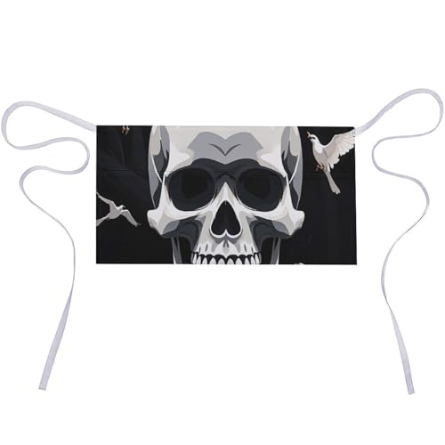 DJUETRUI White Skeletons Adjustable for Women Men with Pockets Extra Long Lab Apron Butcher Apron Oxford Cloth Cotton Apron for Kitchen Cooking Baking