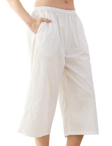 Image of Women Short Cotton Half Slip Pettipants for Under Dress with Pockets Victorian Pajama Pants