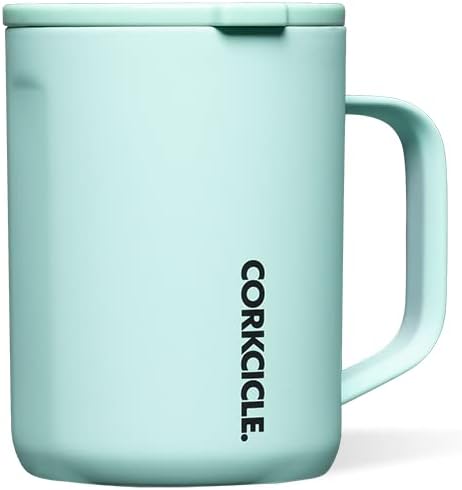 CorkcicleOrigins Neon Lights Travel Coffee Mug - Triple Insulated Stainless Steel Cup for Hot Drinks - Spill Proof, Reusable, BPA-Free, Dishwasher Safe - Sun-Soaked Teal, 475ml/16oz