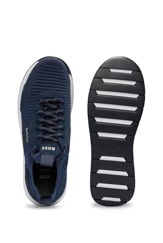 Image of BOSS Mens Titanium Runn TTNM EVO Suede-Trim Trainers in a Sock Style Size
