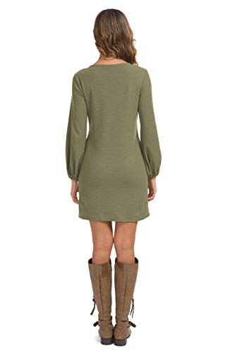 Lionstill Women's Elegant Long Sleeve Dress Casual Tie Waist Sweater Dresses Army Green Medium