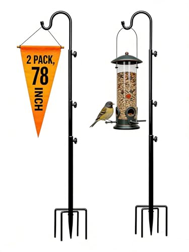 Shepherds Hooks for Outdoor, 2 Pack 78 Inch Adjustable Bird Feeder Pole Heavy Duty for Hanging Plant Baskets, Hummingbird Feeder, Solar Lanterns, Garden Plant Hanger Stands with 5 Base Prongs
