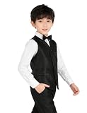 Alizeal Jungen Fliege, Krawatte und Anzug Weste Einfarbige klassische Krawatte und Weste 3pc Set, Schwarz-12