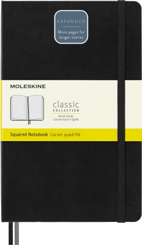 Moleskine - Classic Expanded Squared Paper Notebook - Hard Cover And Elastic Closure Journal - Color Black - Size Large 13 X 21 A5 - 400 Pages
