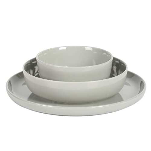 Image of Gibson Home Oslo 12-Piece Porcelain Chip and Scratch Resistant Dinnerware Set, Grey,Service for 4
