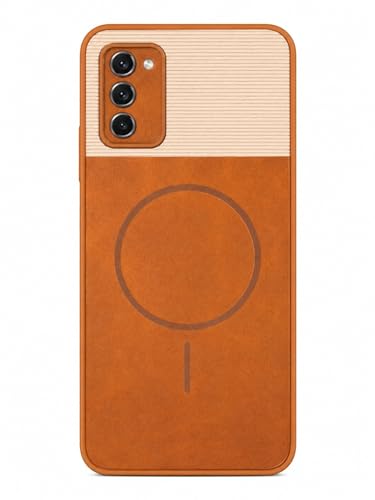 Image of Bintage Mac Safe Design Hard Slim Back Case | Soft Border Camera Protect | Dual PU Leather Finish Back Cover Compatible for Samsung Galaxy A03s 4G - White & Brown