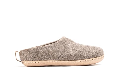 Woolly's Indoor Open Heel Slippers With Leather Sole (Natural Brown) - 43 | Premium New Zeland Wool | Handcrafted with Italian Design | Soft, Breathable & Ordor Free