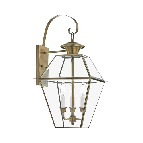 Image of Livex Lighting 2381-01 Westover 3-Light Outdoor Wall Lantern, Antique Brass