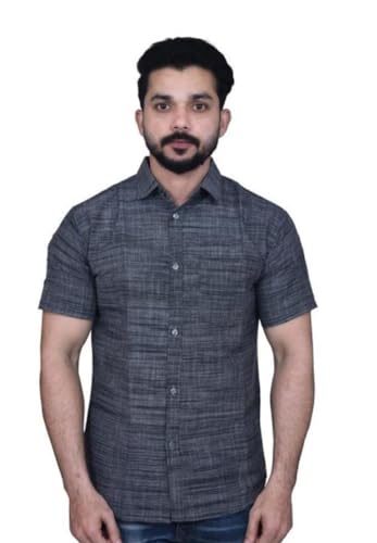 Image of Men's Pure Khadi Cotton Half Sleeves Solid Casual Shirts