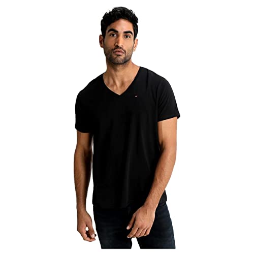 Tommy Jeans Herren Tjm Original Jersey V Neck Tee Dm0dm04410 Kurzarm Strickoberteile, Schwarz (Tommy Black), L EU