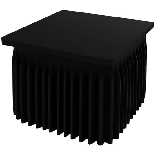 Image of Smiry Spandex Elastic Fitted Table Cloth Skirt for 3FT Square Table | Stretch Washable Table Cloth, Banquet Table Cover for Wedding, Party, Indoor & Trade Shows, (Black, 36Lx36Wx30H)