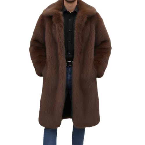 Image of Lisa Colly Men's Faux Fur Coat Winter Parka Overcoat | Men's Faux Fur Jacket, Winter Faux Fur Long Coat, Long Sleeve Fluffy Overcoat