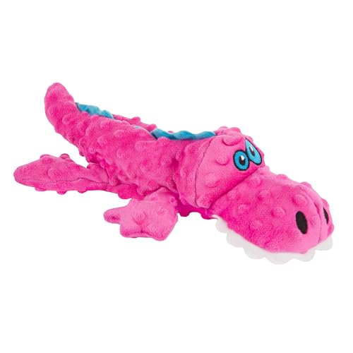 goDog Gators Squeaky Plush Dog Toy with Chew Guard Technology, Durable Fabric & Squeaker for Active Play, Pink, Large