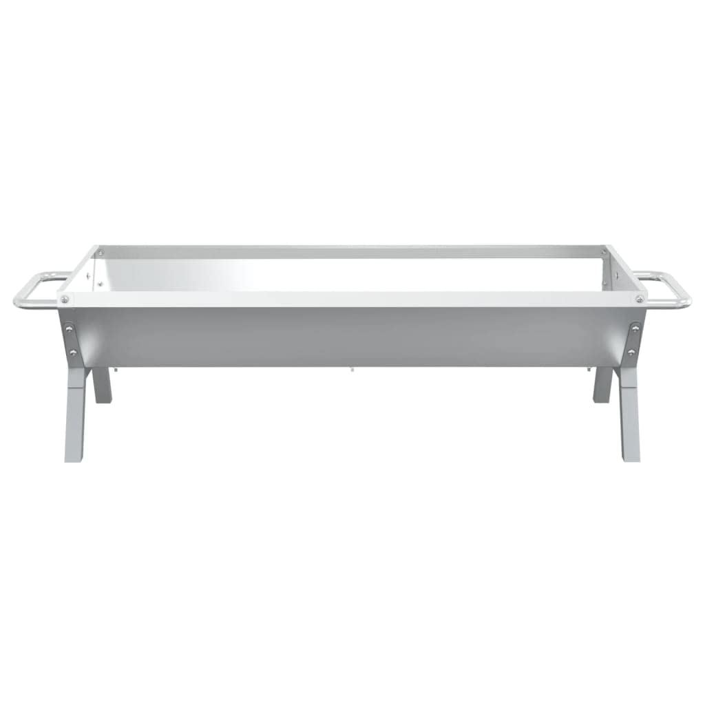 Grill ze stali nierdzewnej, srebrny, 118 x 42 x 30,5 cm, z malowanymi proszkowo nogami stalowymi, ruszt do grillowania na węgiel drzewny, uchwyty do przenoszenia, na balkon, do ogrodu, na