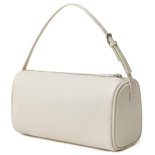 DAILANDO Small Leather Top Handle Hobo Purse for Women Designer Mini Barrel Boston Crossbody Shoulder Bag With Two Way Strap (Off White)