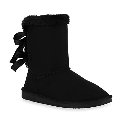 stiefelparadies Warm Gefütterte Damen Stiefel Schlupfstiefel Boots Stiefeletten 172784 Black Schwarz 36 Flandell