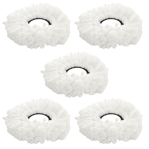 ASelected 5 Pack Mop Head Replacement, 360° Rotating Spin Mop Heads Universal, EasyWring, Round Microfibre Mop Head Refills, Machine Washable, White