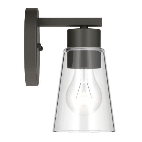 Image of Kichler Stamos 8 inch 1-Light Soft Modern Wall Sconce with Clear Glass in Olde Bronze, (8 inch H x 5 inch W), 52437OZCLR