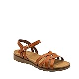 MODELISA - Sandalias Planas para Mujer con Tiras Cruzadas, Estilo Romano Casual con Cierre de Hebilla (Camel, Sistema tallas calzado EU, Adulto, Mujer, Números, mediano, 36)
