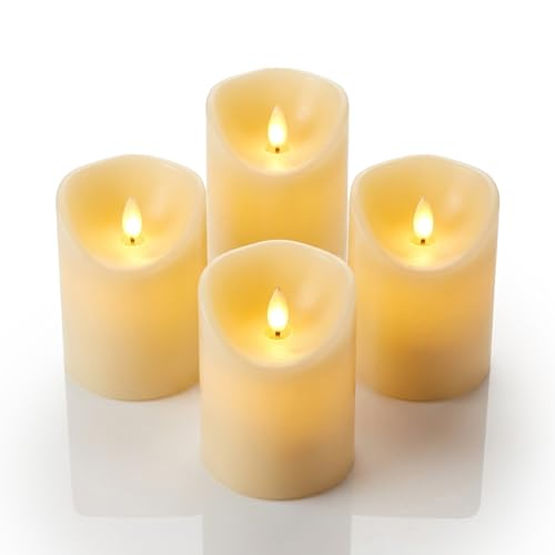 Relaxdays LED Kerzen, 4er Set, Timer & bewegliche Flamme, HxD: 10 x 7,5 cm, flammenlose Kerzenlichter, elektrisch, creme