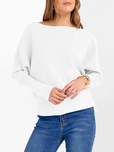 ANRABESS Womens Off Shoulder Sweaters 2025 Fall Long Batwing Sleeve Loose Fit Knit Tops Casual Pullovers Jumpers4