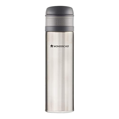 Wonderchef Uni-Bot, 500ml, Silver, Double Wall Stainless Steel Vacuum Insulated Hot and Cold Flask, Ultra Light, Spill and Leak Proof, 2 Years Warranty