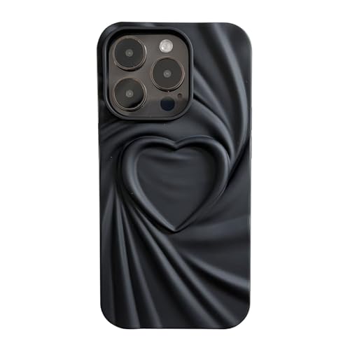 Coque noire iPhone 14 Pro Max cœur plissé pour style féminin chic