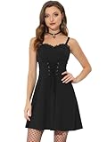 Allegra K Women's Valentine's Day Gothic Steampunk Dress Lace Up Adjustable Spaghetti Strap Sleeveless Corset Dress Small Black