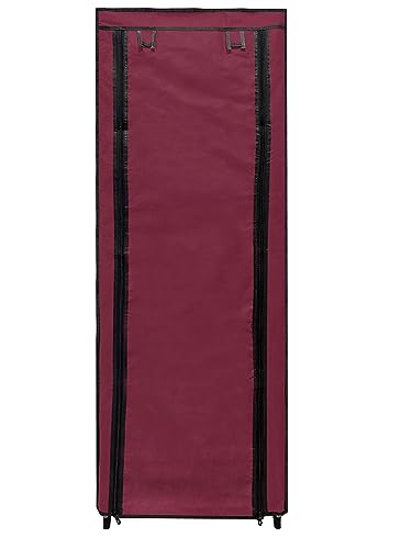 Image of Multi Utility 9 Layer Shelf Collapsible Metal Pipes with Non-Woven 100GSM Fabric Cover for Shoe /Cloth /Toy /Books Rack (Maroon, Metal)