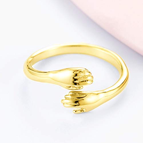 Image of Pingyongchang 4 Pieces Hugging Hands Rings Gold Silver Hands Embrace Open Rings Adjustable Couple Hug Rings Romantic Lover Wedding Ring Jewelry Gifts