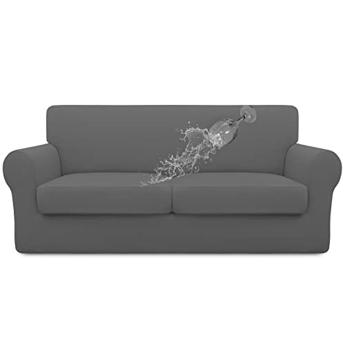 Image of Easy-Going Waterproof 3-Piece Oversized Loveseat Couch Covers for Sofa | 3-Piece Set Spandex Sofa Cover Slipcover Elastic Bottom Dog Pet Friendly Gray