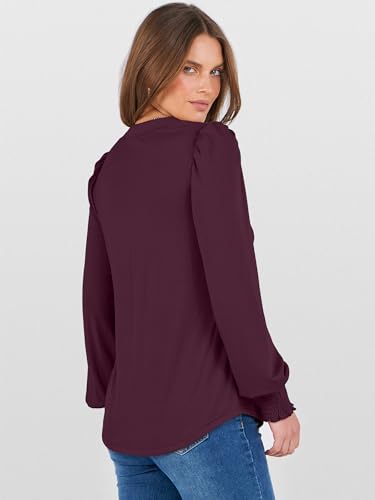 ANRABESS Women's Puff Long Sleeve Shirts V Neck Loose T-Shirts Dressy Casual Work Blouses 2025 Fall Tops Trendy Clothes4
