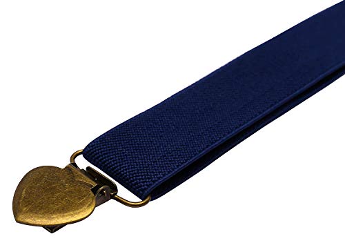 Wdsky Boys' Suspenders And Bow Tie Set Adjustable With 4 Heart Clips 30" Navy Blue #TOP2