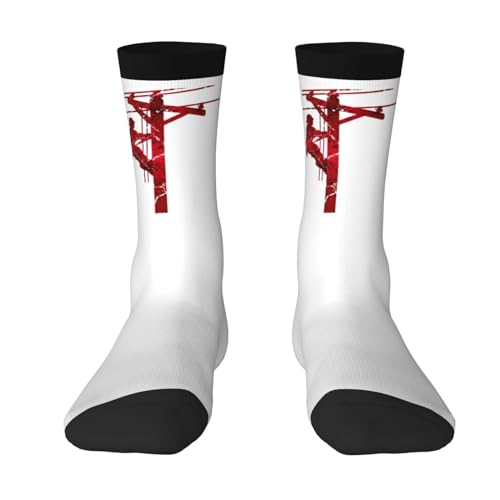 XingFox Calcetines unisex acolchados de media pantorrilla, suaves e informales, con diseño de electricista rojo.