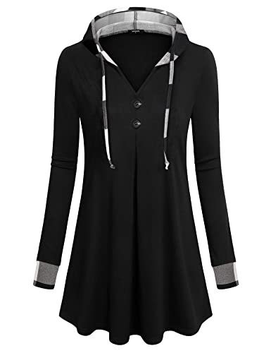 Image of Lotusmile Women's Long Sleeve Hooded Tunic Tops Button Swing Pullover Hoodie Sweatshirts