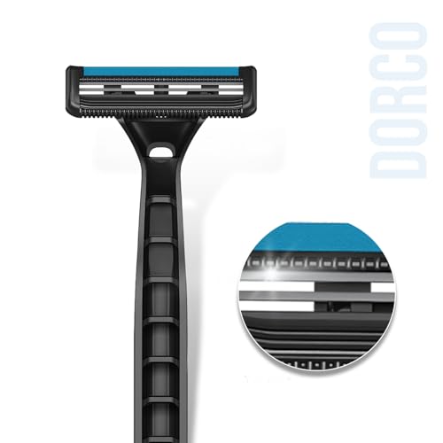 Image of DORCO TNC100 Disposable Razors for Men, Pack of 25 | Open-Flow Cartridge for Easy Rinsing & Cleaning | Long Non-Slip Rubber Handle for Comfortable Grip | Smooth Shave | Convenient Disposable Razor