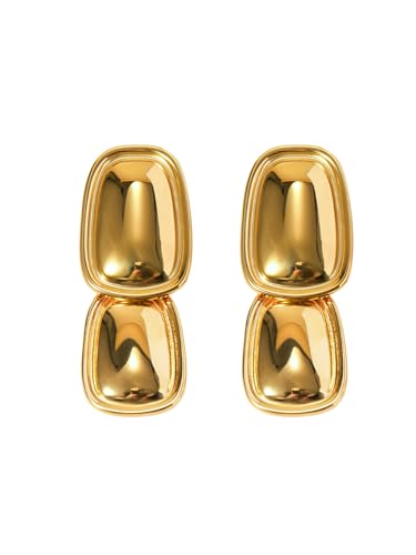 Double Drop Statement Earrings – Modern Gold-Tone Lightweight Earrings for Women