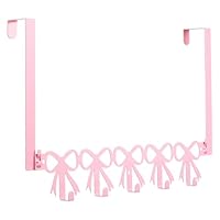 AceOrbit Pink Bow Over The Door Hooks Hanger Wall Mount Towel Hanger Door Holder Organizer 5 Hooks Kawaii Farmhouse Rustic Coquettish Style Decor for Bedroom Bathroom Towel Hat Clothes