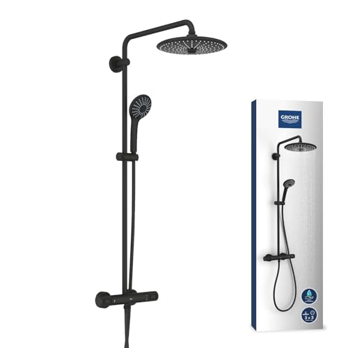GROHE Vitalio Joy 260, Colonne de Douche avec Thermostatique (Douche de Tête 26cm 3 jets, Pommeau de Douche 11cm 3 jets), Economie d'Eau, Phantom Black,...