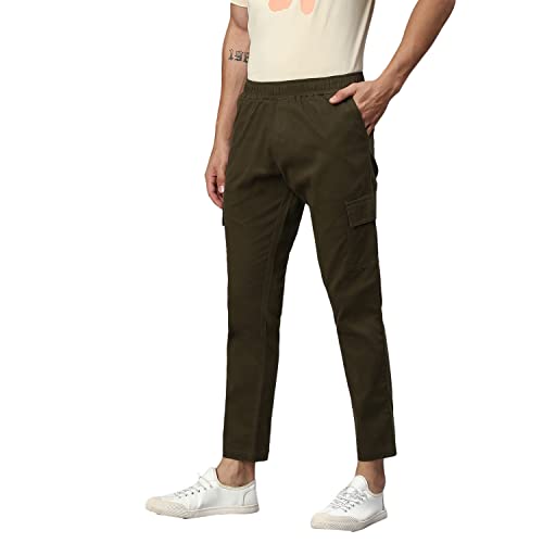 Image of Hubberholme Men's Regular Fit Cotton Trousers, Ankle Length Elastic & Drawstring Waist Cargo Chinos