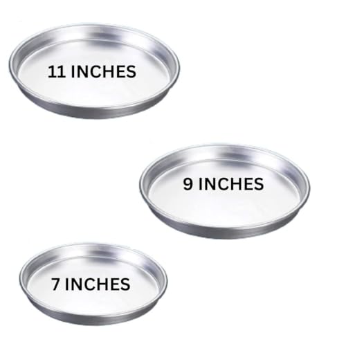 Image of Kitchen Trust Pizza pan Aluminium Pizza Base /Plate for Oven Color Silver (7-9-11 INCHES 3 PCS Combo)