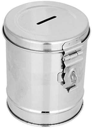 Royal sapphire Round Shape Stainless Steel Coin Box Piggy Bank | Money Bank Container, Silver Big Size with Free Lock (B09NRLW7NL) Amazon Price History, Amazon Price Tracker