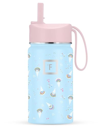 IRON °FLASK Kids Water Bottle - Straw Lid, 20 Name Stickers, Vacuum Insulated Stainless Steel, Double Walled Tumbler Travel Cup, Thermos Mug - Gelato, 14 Oz
