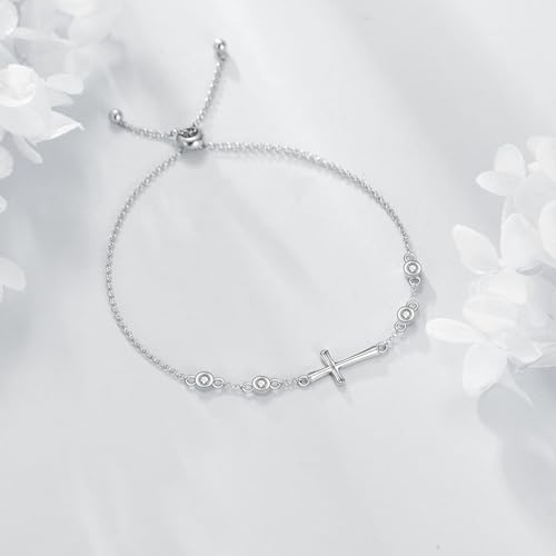 Cross Bracelet for Women Girls Sterling Silver Christian Sideways Cross Bracelets Danity Religious Link Chain Jewelry Gifts3