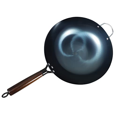 Wok de hierro tradicional para cocina con mango de madera miniatura 1